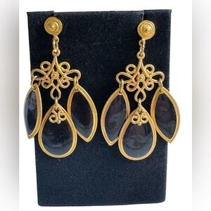 Vintage Edgar Berebi Gold Tone Black Enameled Earrings